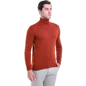 Erkek Kiremit Regular Fit Balıkçı Yaka Triko Kazak