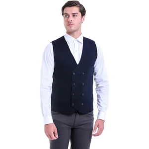 Erkek Lacivert Klasik Regular Fit Kruvaze Triko Yelek