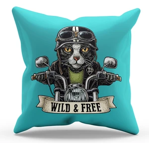 Çift Tarafı Baskılı Free Cat Desenli Tekli Süet Kırlent Kılıfı