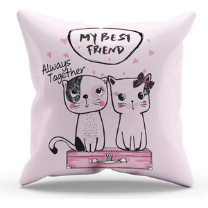 Çift Tarafı Baskılı Lovely Cats Desenli Tekli Süet Kırlent Kılıfı