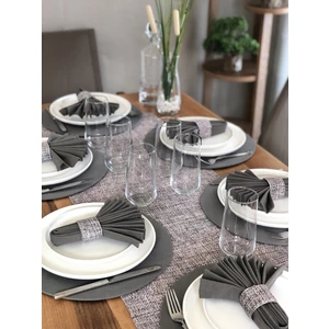 Amerikan Servis Hasır Desen Takım 6 Supla, 6 Kumaş Peçete, 6 Peçete Halkası ve Runner Örtü Kombin 6