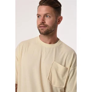 R-5610 Bisiklet Yaka Tek Cep Oversize Kaşkorse Tişört