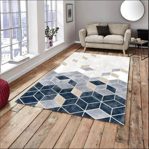 Meka Home Yeni Piramit Mavi Model Lastikli Halı Örtüsü