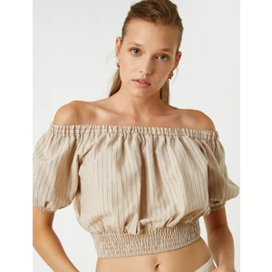 Omzu Açık Crop Bluz Beli Lastikli