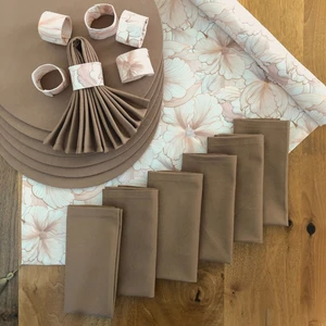 Amerikan Servis Inci Desen Takım 6 Supla, 6 Kumaş Peçete, 6 Peçete Halkası ve Runner Örtü Kombin 4