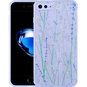 Apple iPhone 8 Plus Uyumlu Kılıf Simli Kalpli ve Çiçekli Desenli Parlak Tasarım Soft Kılıf