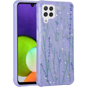 Samsung Galaxy M32 Uyumlu Kılıf Simli Kalpli ve Çiçekli Desenli Parlak Tasarım Soft Kılıf