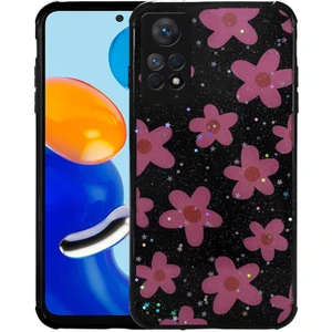 Xiaomi Redmi Note 11 Pro 5g Uyumlu Kılıf Simli Kalpli ve Çiçekli Desenli Parlak Tasarım Soft Kılıf