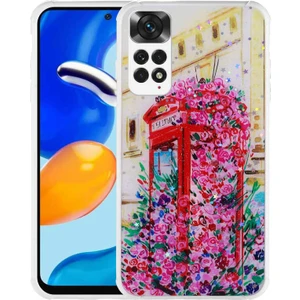 Xiaomi Redmi Note 11S Uyumlu Kılıf Simli Kalpli ve Çiçekli Desenli Parlak Tasarım Soft Kılıf