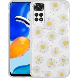 Xiaomi Redmi Note 11S Uyumlu Kılıf Simli Kalpli ve Çiçekli Desenli Parlak Tasarım Soft Kılıf