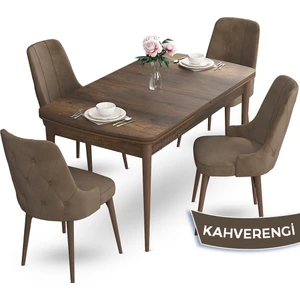 Concept Yay Serisi 80 x 132 cm Açılabilir Mutfak Masa Takımı Barok Ahşap Desen Masa 4 Sandalye
