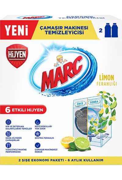 Marc Çamaşır Makinesi Temizleyici Limon Ferahlığı 250 ml x 2'li