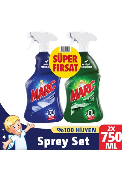 Marc Banyo ve Mutfak Temizleyici Yağ Çözücü & Kireç Sökücü Sprey 2'li Set (2x750 ml)