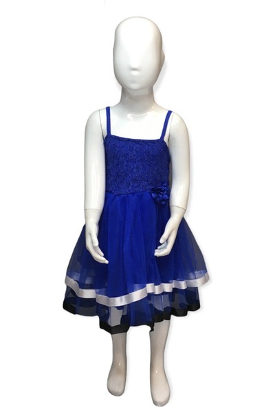 Bersu Şeritli Askılı Saks Mavisi Kız Çocuk Elbise