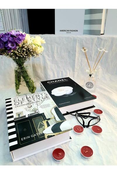 Lovely Book & Book Element & Chanel Siyah & Beyaz Dekoratif Kutu 2'li Dekoratif Kitap Kutu Set