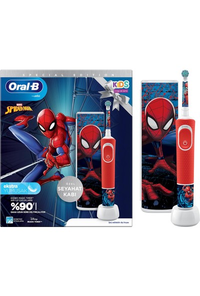 Oral-B Çocuk Şarjlı/Elektrikli Diş Fırçası Spiderman D100+Seyahat Kabı Özel Seri