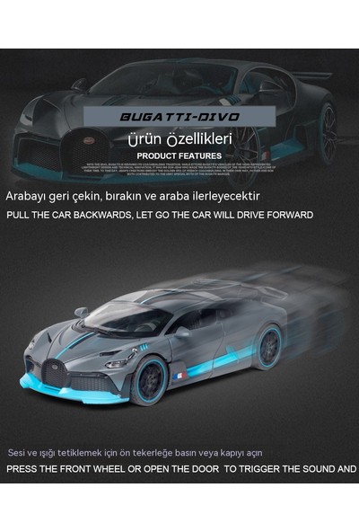 Oloey Bugatti Divo Supercar Modeli Alaşım Araba Modeli 1:32 Ses ve Işık Araba Oyuncak (Yurt Dışından)