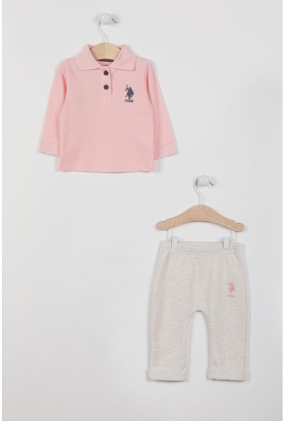 U.S. Polo Assn. U.s. Polo Assn Lisanslı Yakalı Somon Kız Bebek Uzun Kol Sweatshirt Takım