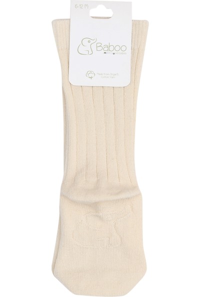 Baboo 2'li Diz Altı Organik Pamuklu Çorap - Pembe Krem