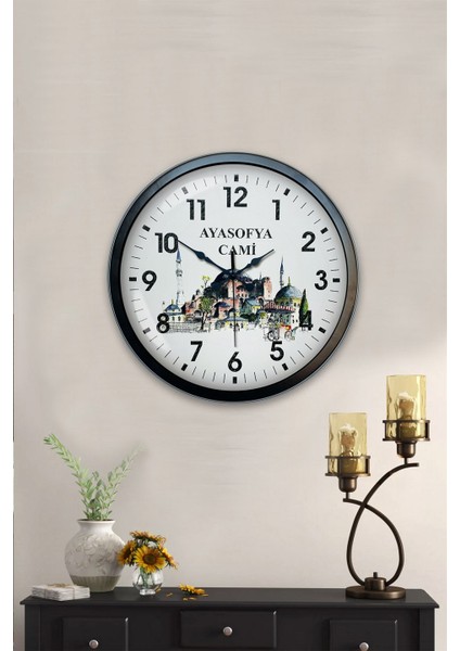 40 cm Siyah Metal Ayasofya Cami Duvar Saati