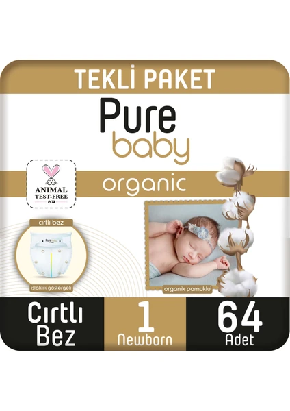 Pure Baby Organik Pamuklu Cirtli Bez Tekli Paket 1 Numara Yenidogan 64 Adet