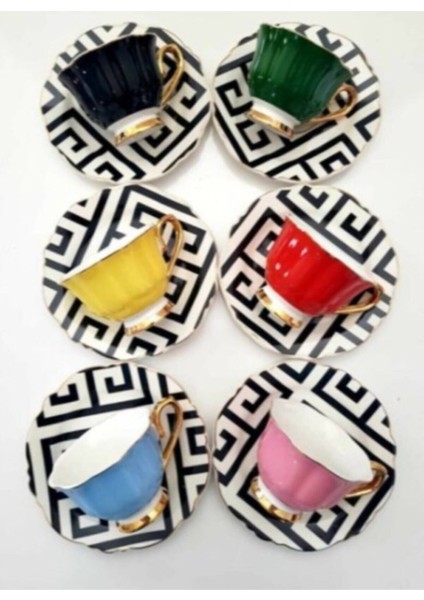 Porselen 6lı Renkli Fincan Takımı