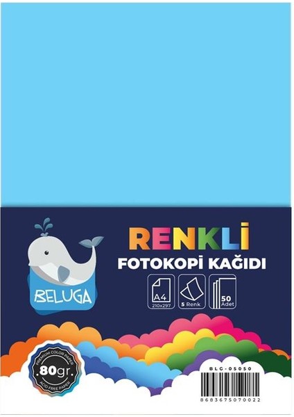 A4 Canlı ve Pastel Renkler Fotokopi Kağıdı 5 Renk 80 gr ( 1. Sınıf Kağıt )  50'li