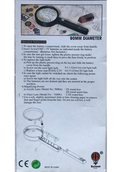 Işıklı Büyüteç 90 mm Çaplı Saplı Büyüteç Lup - Magnifier