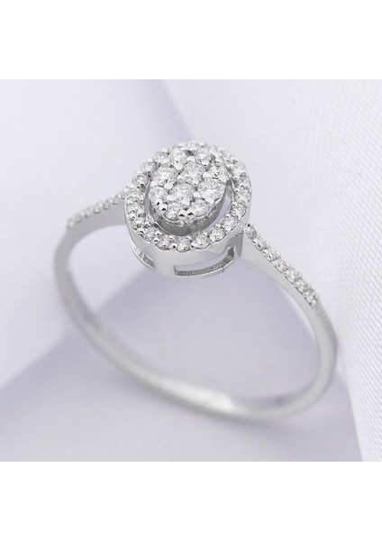 0.22 Karat E-F Vs Pırlanta 14 Ayar Altın Oval Yüzük