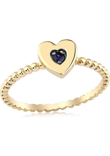 0.05 Karat Safir 14 Ayar Altın Kalp Yüzük