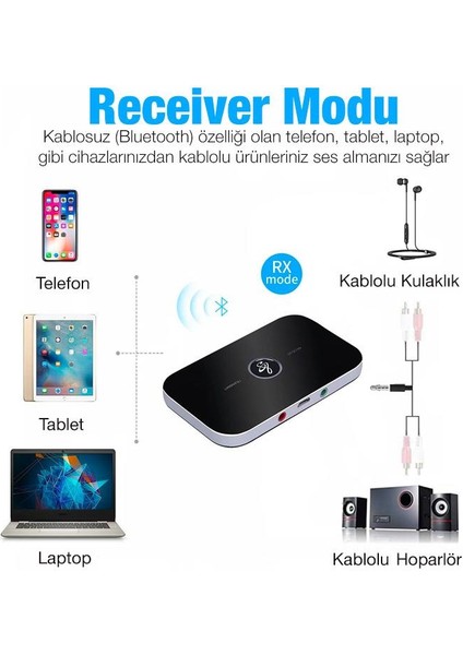 2in1 Tv, Pc, Hoparlör Için Ses Iletme ve Ses Alıcı Receiver Transmitter Adaptör, Bataryalı