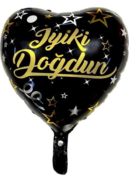 Siyah-Gold Kalp Balon Iyiki Doğdun Baskılı 18''