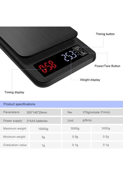 Taşınabilir Kahve Ölçeği 10 kg / 0.1g Zamanlayıcı Elektronik Dijital Mutfak Ölçeği Yüksek Hassasiyetli LCD Elektronik Ölçekler Zamanlayıcı (Yurt Dışından)