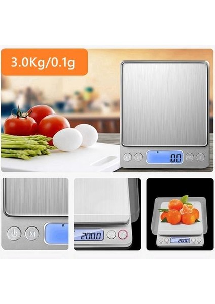 Mutfak Kek Ölçeği ile Dijital Mavi LCD Un Ekmek Max 3 kg / 0.1g 2 Tepsi | Mutfak Terazi (Yurt Dışından)