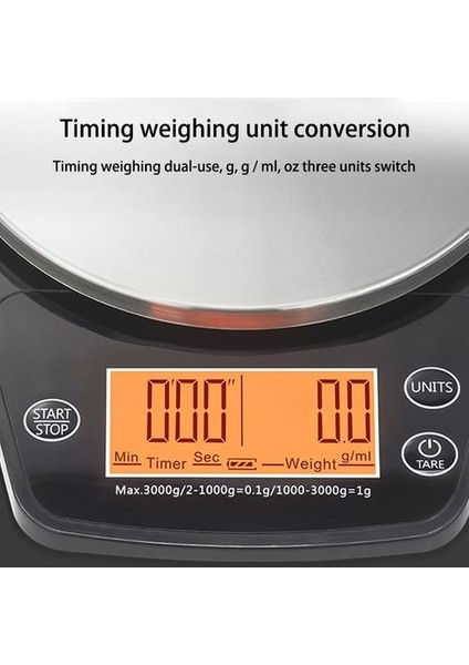 3kg / 0.1g Dijital Kahve Ölçeği Zamanlayıcı ile Cam Yüzey Yüksek Hassasiyetli Mutfak Elektronik Turuncu Arka Işık ile Terazi | Tartı Ölçekleri (Yurt Dışından)