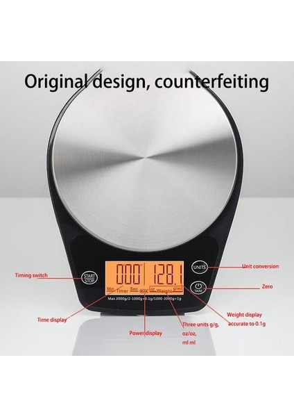 3kg / 0.1g Dijital Kahve Ölçeği Zamanlayıcı ile Cam Yüzey Yüksek Hassasiyetli Mutfak Elektronik Turuncu Arka Işık ile Terazi | Tartı Ölçekleri (Yurt Dışından)