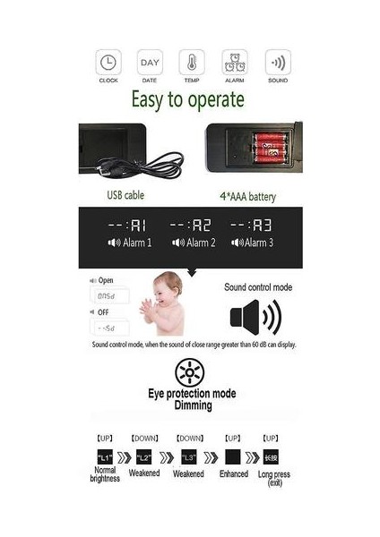 LED Çalar Saat Ahşap Izle Masa Ses Kontrolü Dijital Ahşap Despertador USB / Aaa Powered Elektronik Masaüstü Saatler (Bambu Ahşap) (Yurt Dışından)