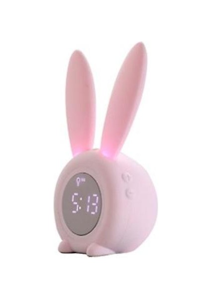 LED Masaüstü Elektronik Saat Karikatür Tavşan Çalar Saat Nefes Gece Lambası (Mavi) ile (Yurt Dışından)
