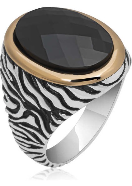 Gümüş Siyah Zirkon Taşlı Erkek Yüzük