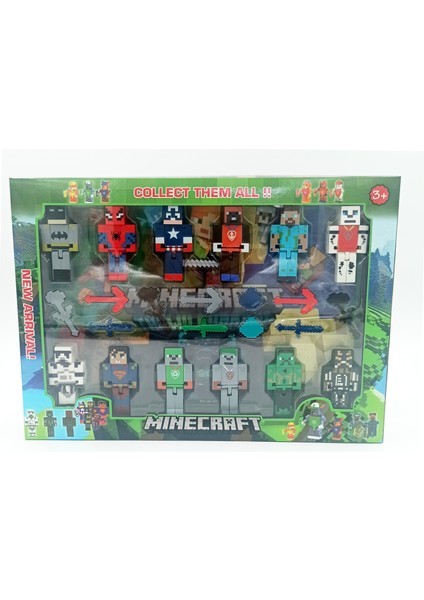 Süper Heroes Minecraft Figürleri 12 Karakter Figür ve Aksesuarları 23 Parça