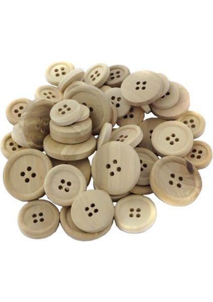 4X50PCS Karışık Boyut Doğal 4 Delik Dikiş Için Ahşap Yuvarlak Düğmeler 4 Pcs