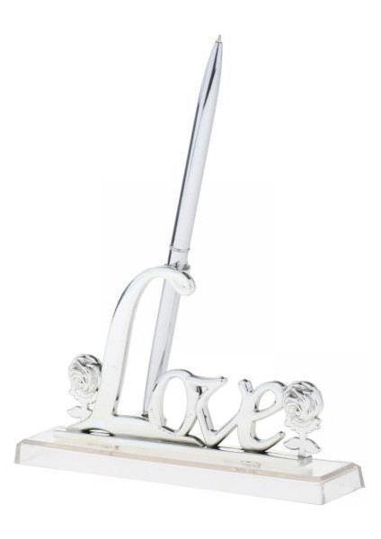 3xwedding Placated Metal Aşk Tutucu Partisi Kalemi ile Imza Kalemi Seti Gümüş 3 Pcs
