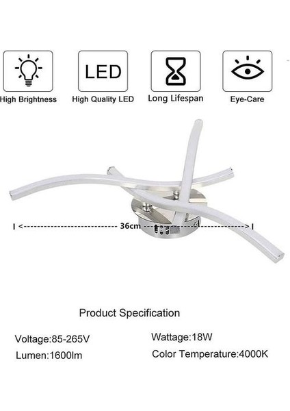 Lambalar LED Tavan Işık Zarif Kavisli Tavan Işıkları 3 Dahili LED Boards 18 W 1600 Lümen Nötr (Yurt Dışından)