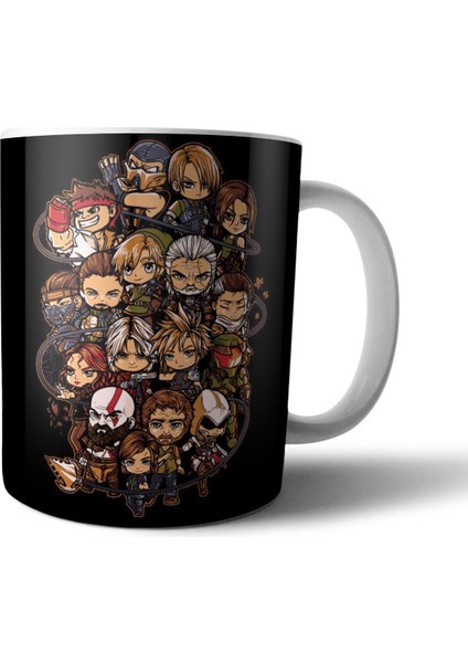 Chibi Oyun Kahramanları - Kratos - Last Of Us - Witcher - Tomb Raider Kupa Bardak Model 1