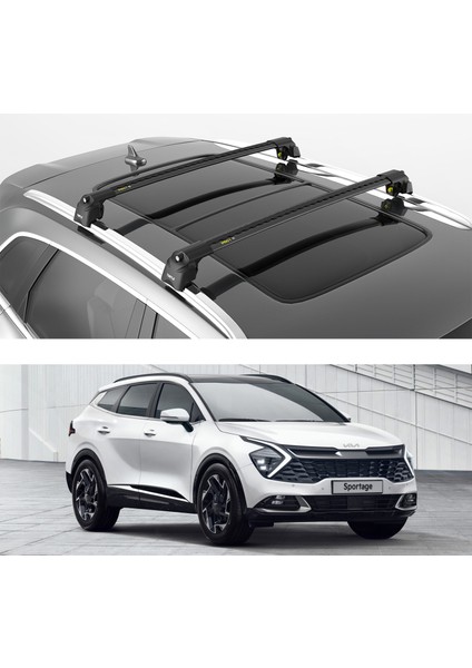 Turtle Air-2 Black Kit, Kia Sportage (V) 2022-2023-2024-2025 Tavan Taşıyıcı Portbagaj, Bisiklet ve Kayak Taşıyıcı Ara Atkı Seti, Siyah fiyatları