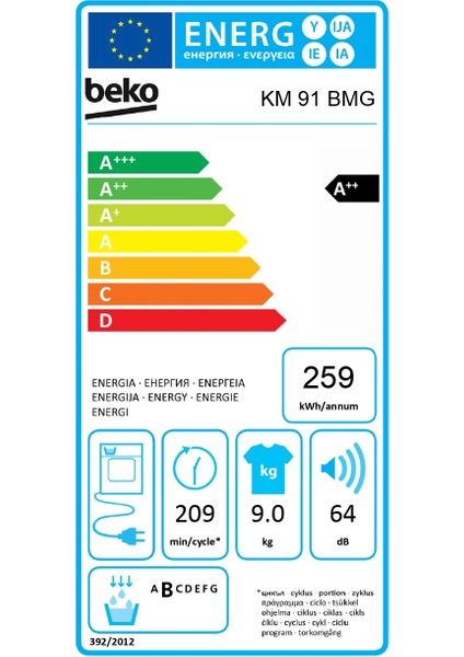 Km 91 Bmg A 9 kg Çamaşır Kurutma Makinesi KM91BMG