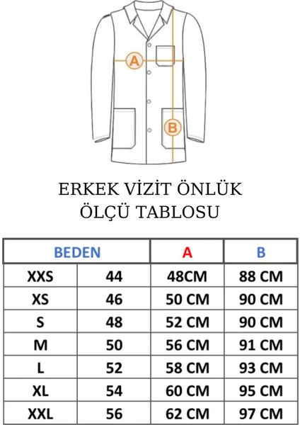 Minart Medikal Erkek Klasik Yaka Doktor Önlüğü,Öğretmen,Eczacı,Laboratuvar Önlüğü