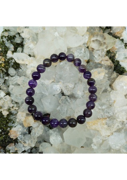 Ametist Doğal Taş Bileklik (Sertifikalı) (8mm)