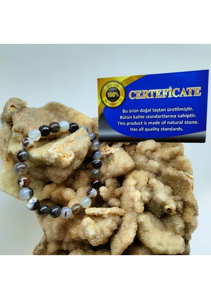 Alacalı Akik Doğal Taş Bileklik (Sertifikalı) (8mm) fiyatları