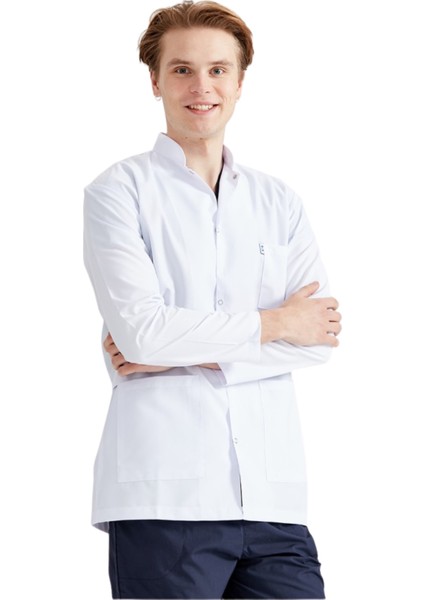 Minart Medikal Erkek Hakim Yaka Kısa Doktor Önlüğü,Öğretmen Eczacı Laboratuvar Önlüğü